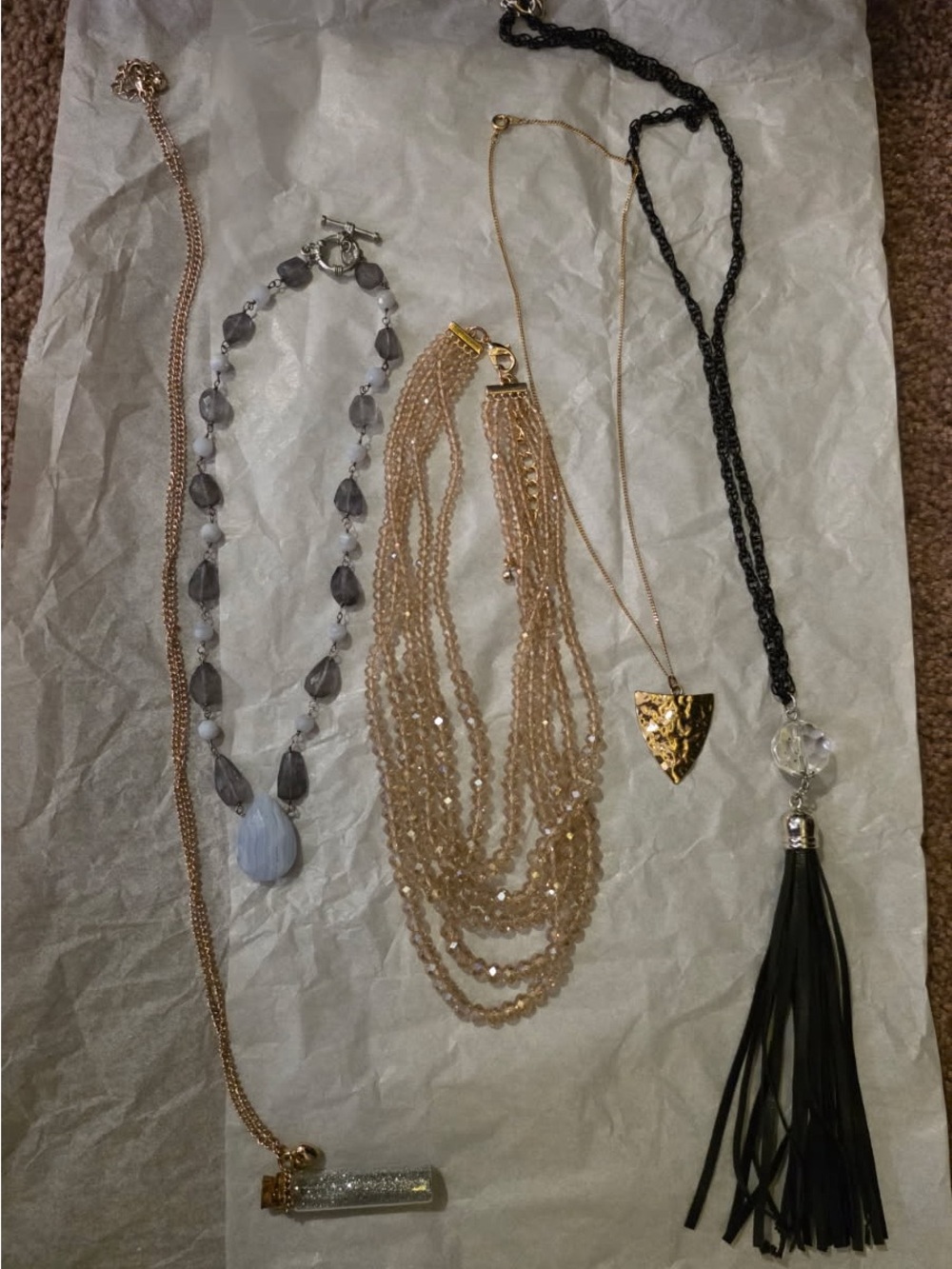 Multi-Strand Beige and Black Layered Necklace Set